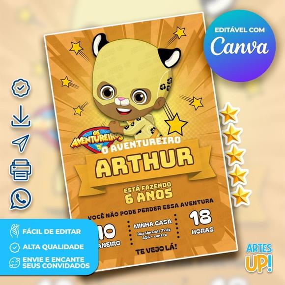 Convite de Aniversário Aventureiro Amarelo, os Aventureiros