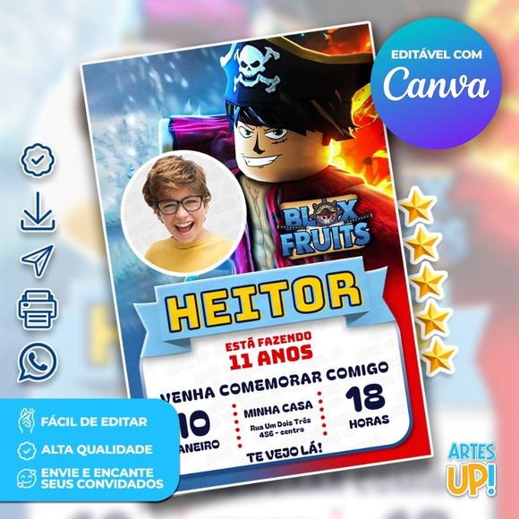 Convite de Aniversário Blox Fruits com Foto