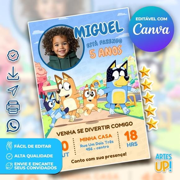 Convite de Aniversário Bluey e Bingo com Foto