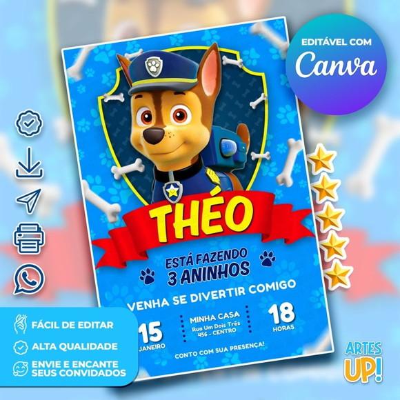Convite de Aniversário Chase Patrulha Canina