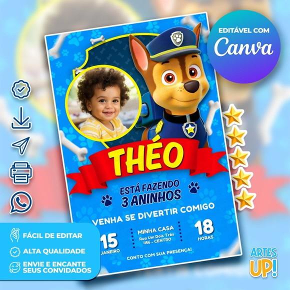 Convite de Aniversário Chase Patrulha Canina com Foto