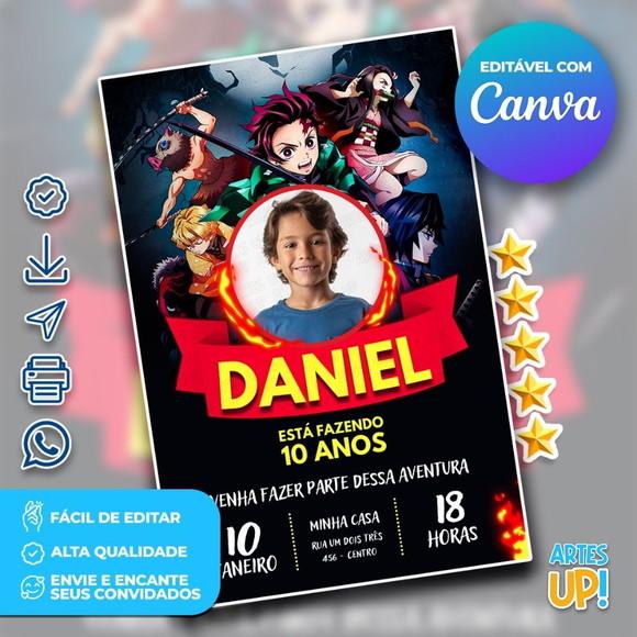 Convite de Aniversário Demon Slayer com Foto
