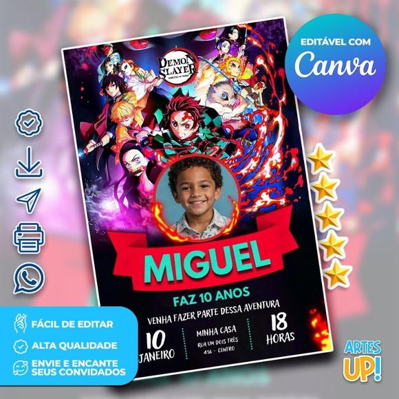 Convite de Aniversário Demon Slayer com Foto