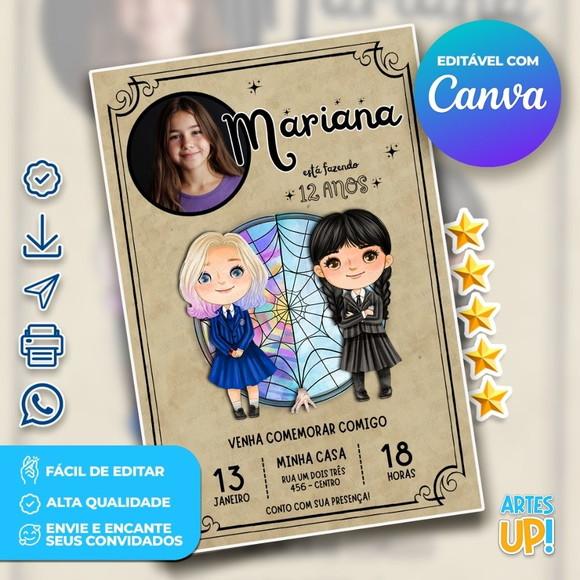 Convite de Aniversário Enid e Wandinha com Foto