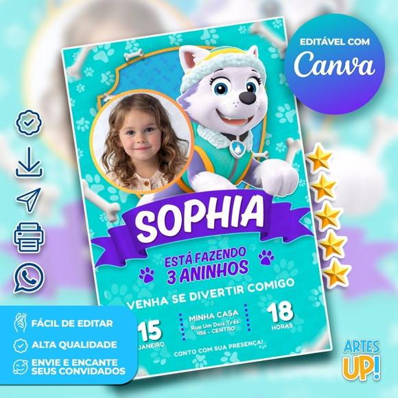 Convite de Aniversário Everest Patrulha Canina com Foto