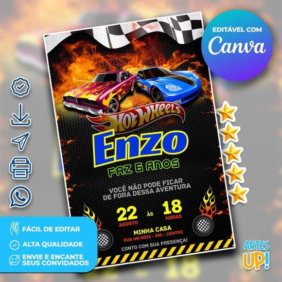 Convite de Aniversário Hot Wheels