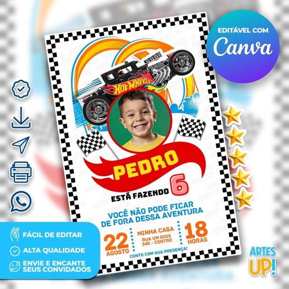 Convite de Aniversário Hot Wheels com Foto