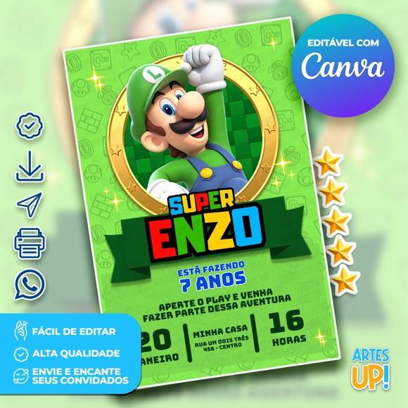 Convite de Aniversário Luigi Super Mario