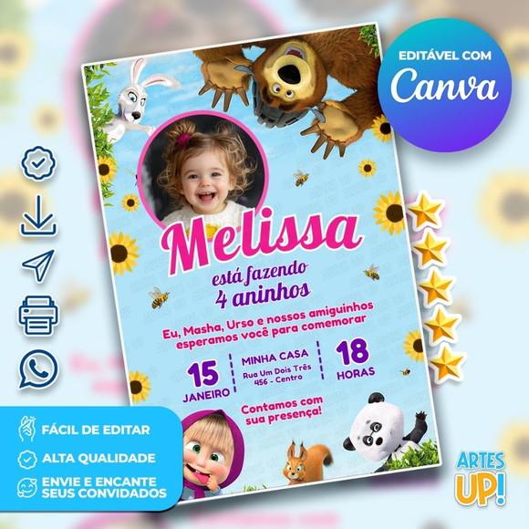 Convite de Aniversário Masha e o Urso com Foto