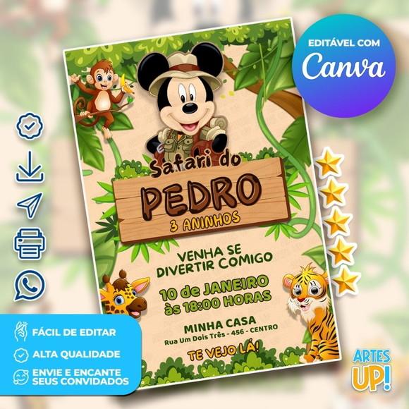 Convite de Aniversário Mickey Safari