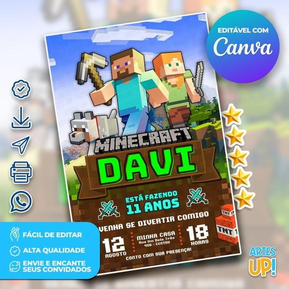 Convite de Aniversário Minecraft