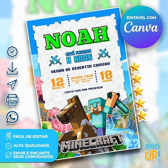 Convite de Aniversário Minecraft