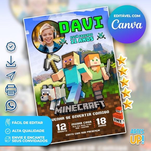 Convite de Aniversário Minecraft com Foto