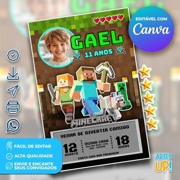 Convite de Aniversário Minecraft com Foto