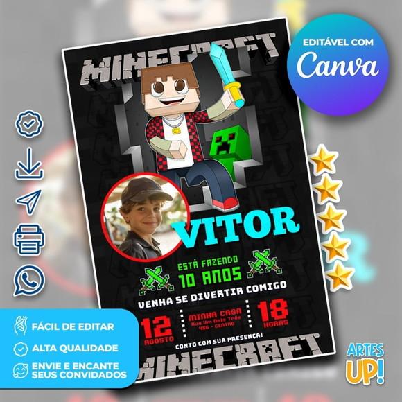 Convite de Aniversário Minecraft com Foto