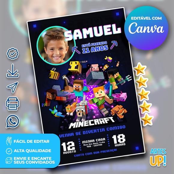 Convite de Aniversário Minecraft com Foto