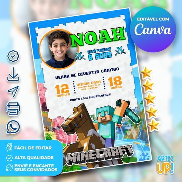 Convite de Aniversário Minecraft com Foto