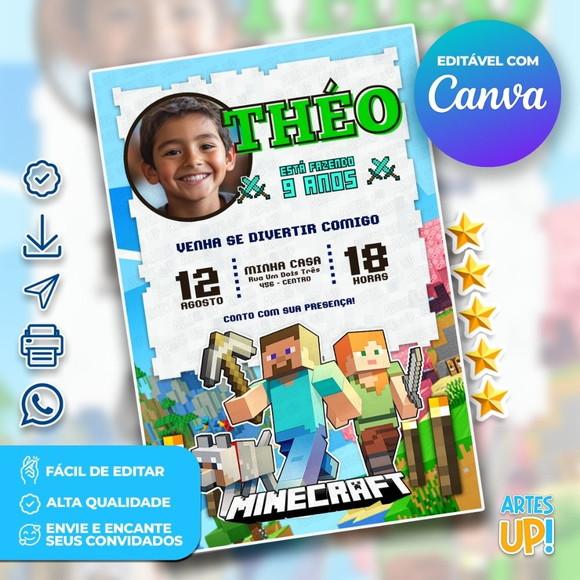 Convite de Aniversário Minecraft com Foto