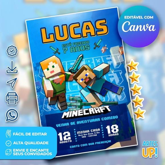 Convite de Aniversário Minecraft