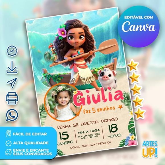 Convite de Aniversário Moana com Foto