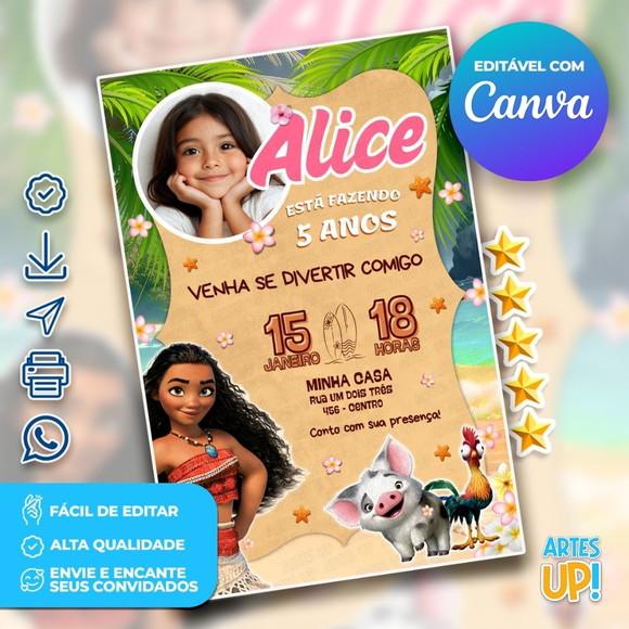 Convite de Aniversário Moana com Foto