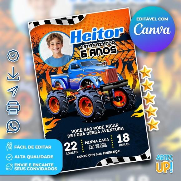 Convite de Aniversário Monster Truck Hot Wheels com Foto
