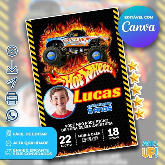 Convite de Aniversário Monster Truck Hot Wheels com Foto