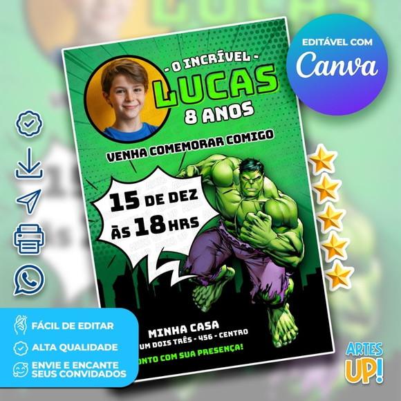 Convite de Aniversário o Incrível Hulk com Foto