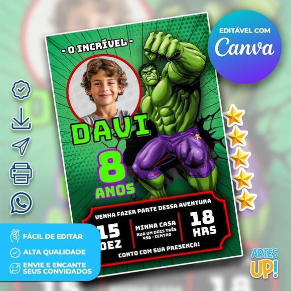 Convite de Aniversário o Incrível Hulk com Foto