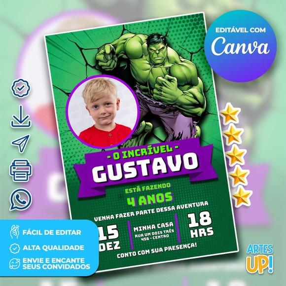 Convite de Aniversário o Incrível Hulk com Foto