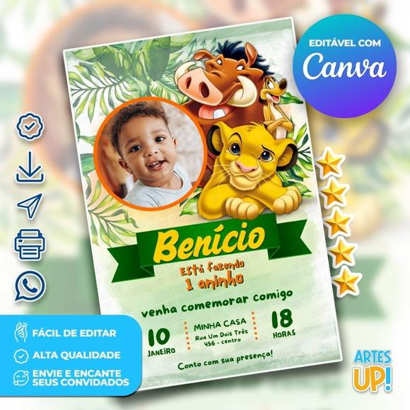 Convite de Aniversário o Rei Leão com Foto