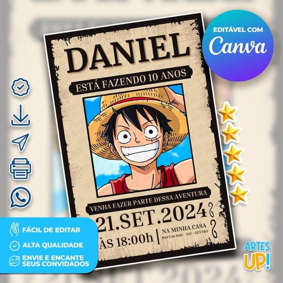 Convite de Aniversário One Piece Wanted