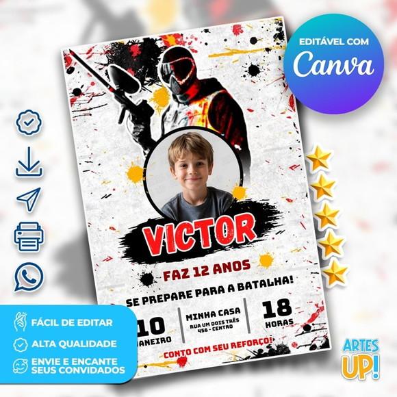 Convite de Aniversário Paintball com Foto