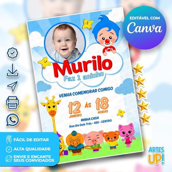 Convite de Aniversário Palhaço Plim Plim com Foto