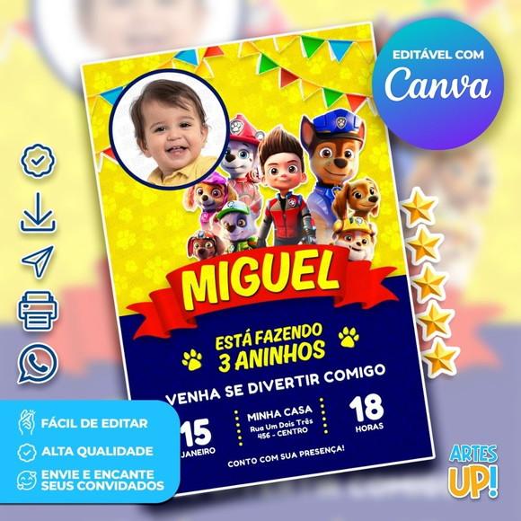 Convite de Aniversário Patrulha Canina com Foto