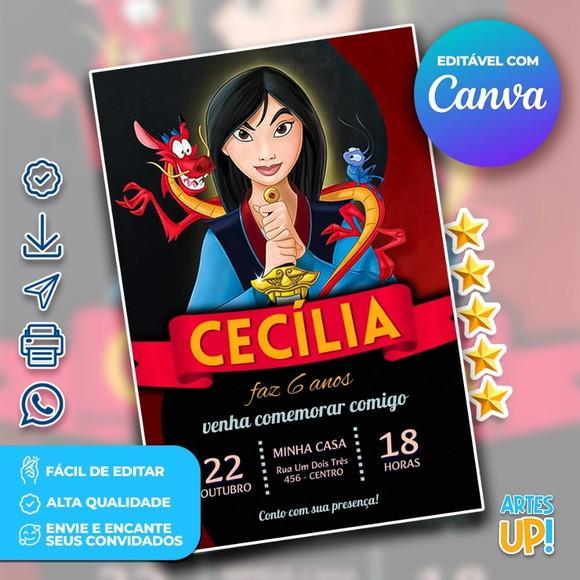 Convite de Aniversário Princesa Mulan