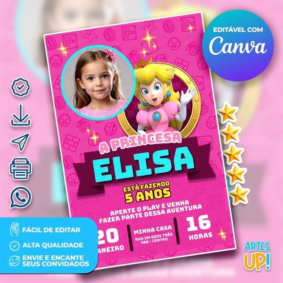 Convite de Aniversário Princesa Peach com Foto