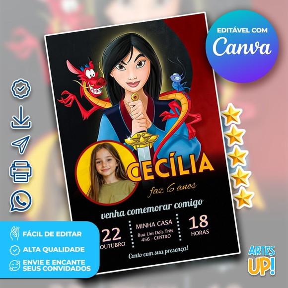 Convite de Aniversário Princesa Mulan com Foto