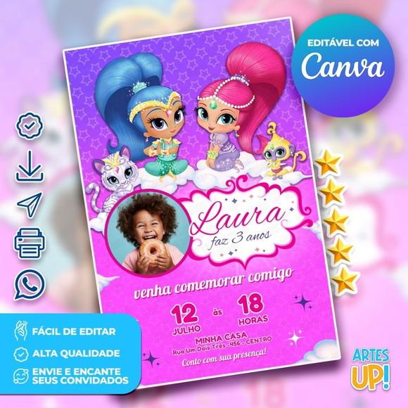 Convite de Aniversário Shimmer And Shine com Foto