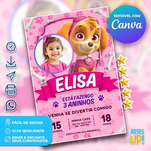 Convite de Aniversário Skye Patrulha Canina com Foto