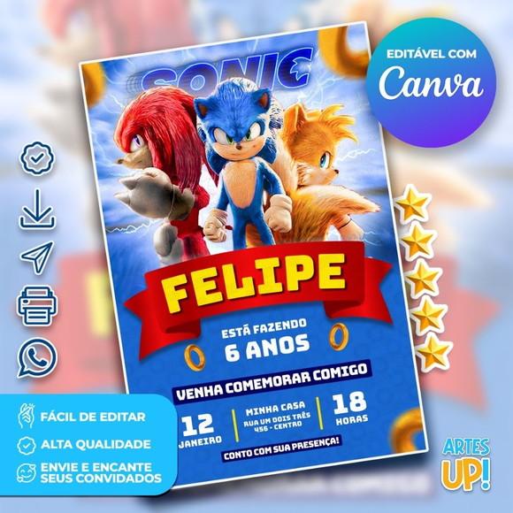 Convite de Aniversário Sonic