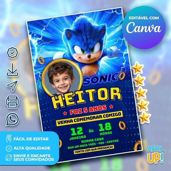 Convite de Aniversário Sonic com Foto