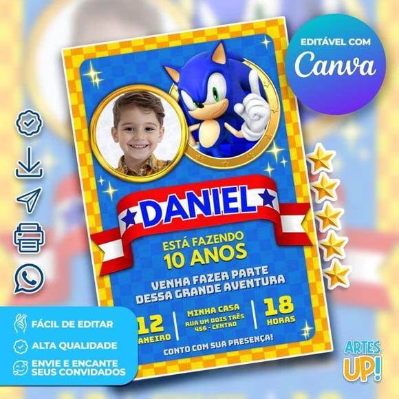 Convite de Aniversário Sonic com Foto