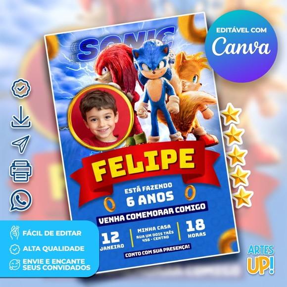 Convite de Aniversário Sonic com Foto