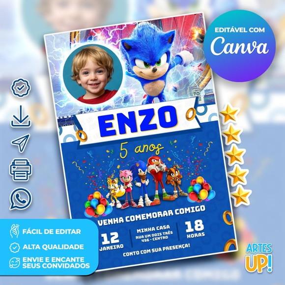 Convite de Aniversário Sonic com Foto