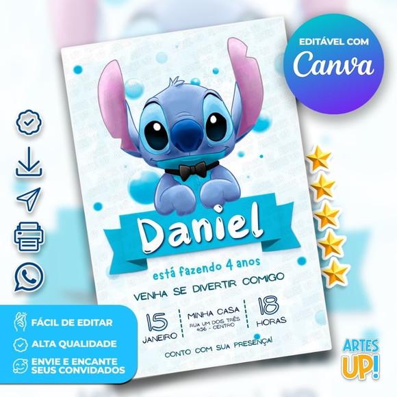 Convite de Aniversário Stitch Aquarela