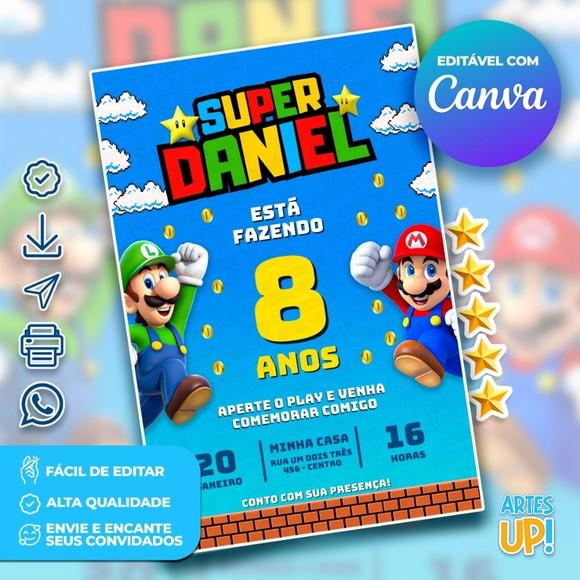 Convite de Aniversário Super Mario