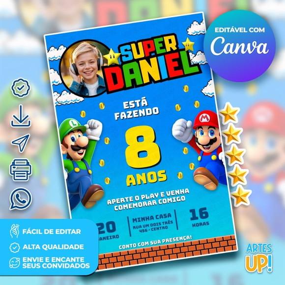 Convite de Aniversário Super Mario com Foto