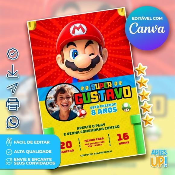 Convite de Aniversário Super Mario com Foto