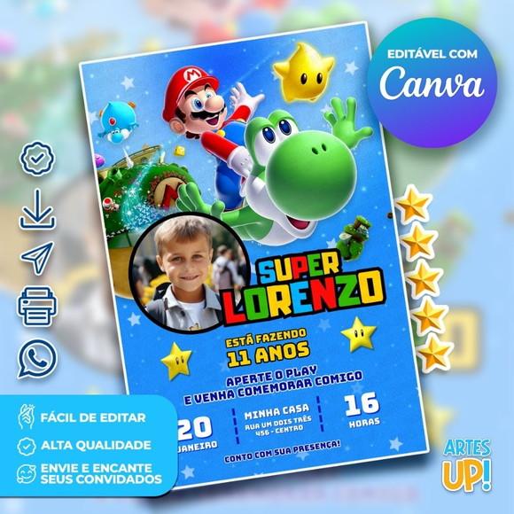 Convite de Aniversário Super Mario com Foto